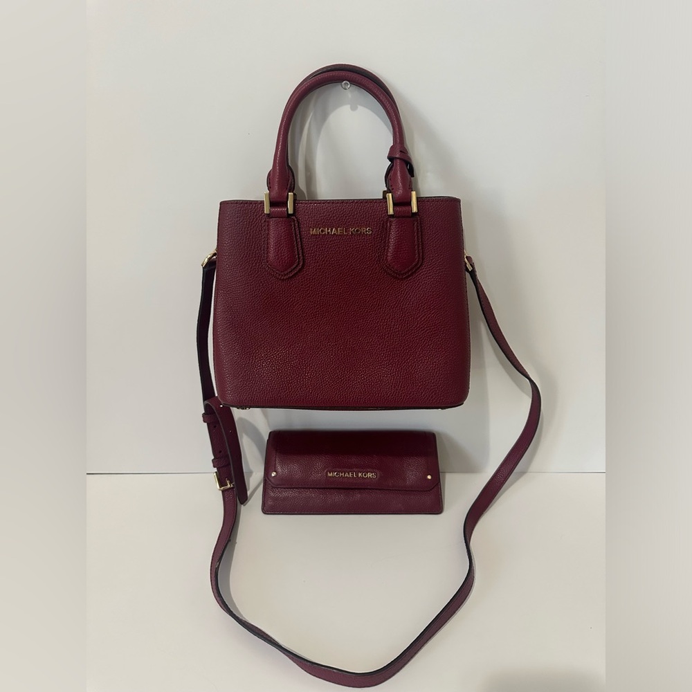 Burgundy Michael Kors Purse - Size Small - Matching Burgundy MK Wallet